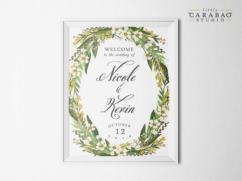 زفاف - DIGITAL Wedding Welcome Sign Floral PRINTABLE Reception Sign Custom Wedding Sign - Little Carabao Studio - 