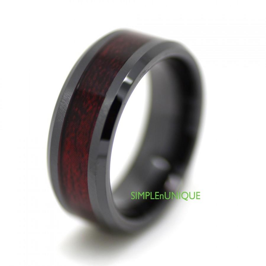 Mariage - Ceramic Ring, Mens Wedding Band, Mens Ring, Promise Rings for Men, Wedding Ring, Mens Wood Ring, Wood Inlay Black Wedding Band Black Ceramic