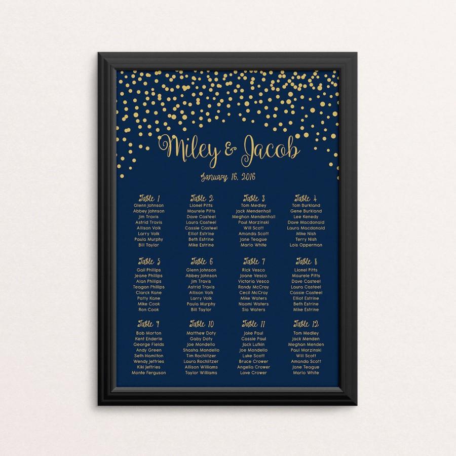 زفاف - Wedding Seating Chart, Gold Confetti Navy Blue, Minimalist Wedding Table Number, Nautical, Personalise, Printable, Digital PDF