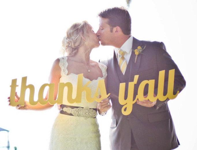 Hochzeit - Wedding Sign Thanks Y'all Sign for Photography Wedding Thank You Sign Prop for Southern Weddings (Item - TYL200)