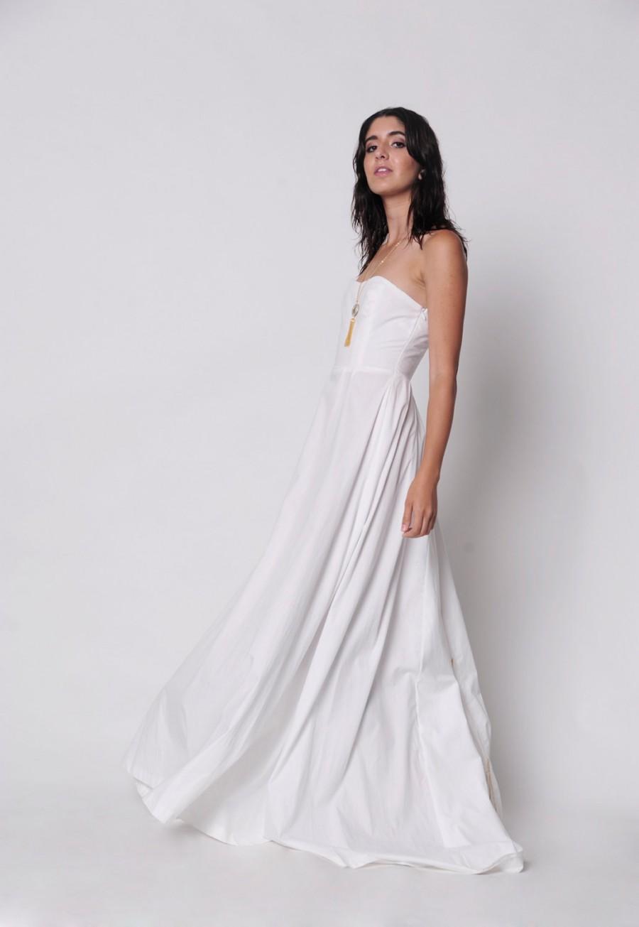 زفاف - Strapless Wedding Gown. Lovesong Gown. Cotton or Silk Wedding Gown with Back Skirt Detail. Full A Line Silhouette. Custom Made to Order.