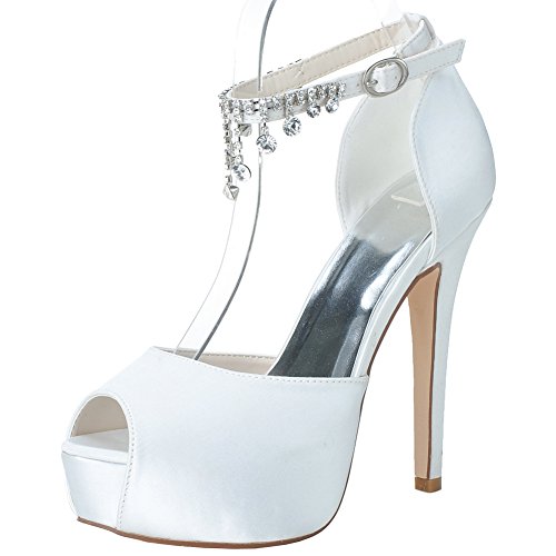 Hochzeit - Wedding Peep Toe Satin Ankle Strap High Heels Shoes