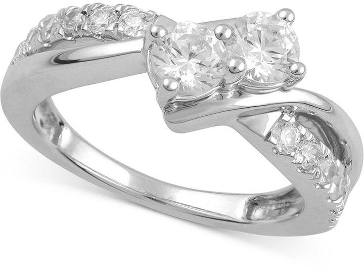 Hochzeit - Diamond Two-Stone Ring (1 ct. t.w.) in 14k White Gold