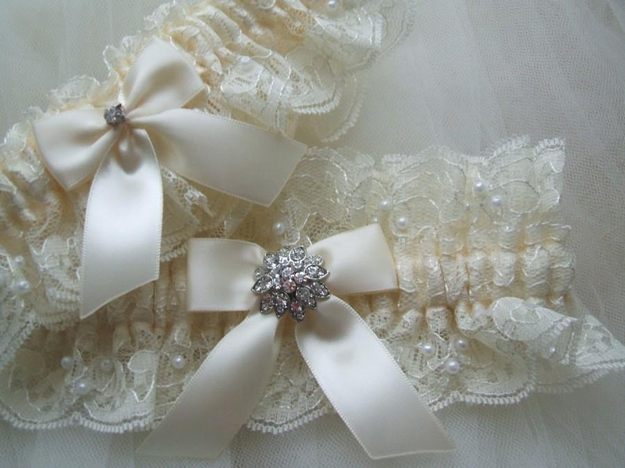 Mariage - Bridal GarterSet ,Wedding Garter,Heirloom Garter Set,Ivory Lace Garter Set