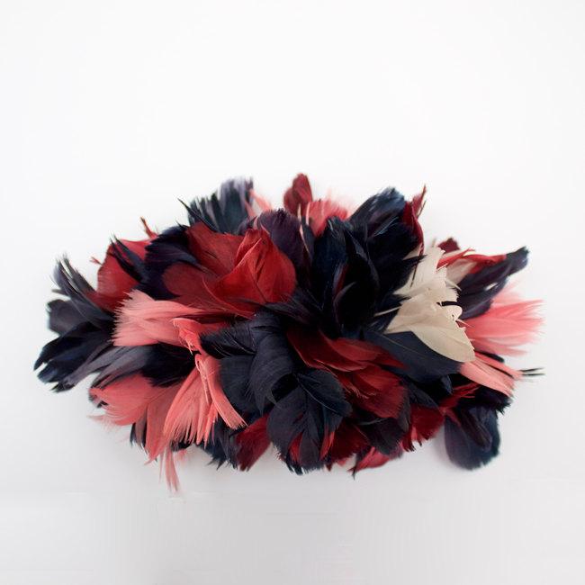 Wedding - Dark red, blue and pink Hair Comb Fascinator made with Feathers