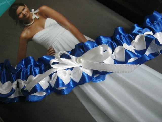 Mariage - Royal Blue Garter with Hearts