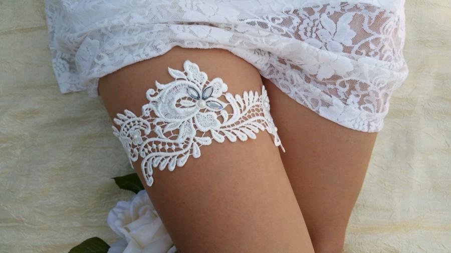Hochzeit - Wedding Garter, Bridal Garter, Lace Wedding Garter, Ivory Garter, White Garter, Rhinestone Garter, Vintage Style Garter, Pick Your Colors