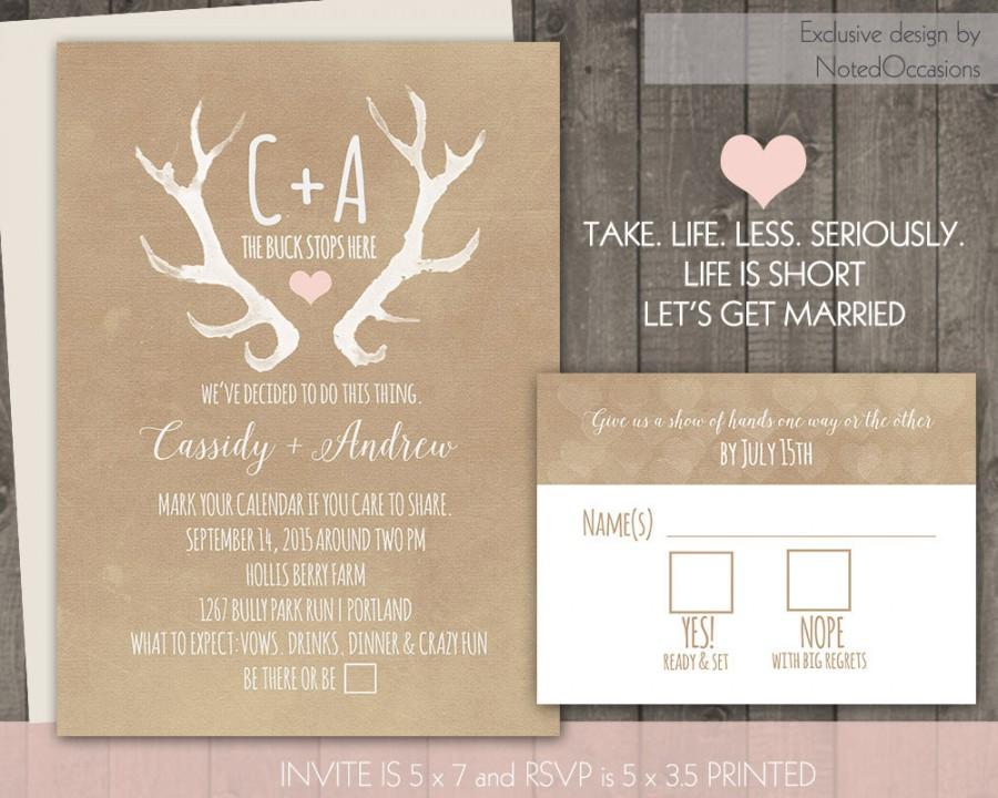 زفاف - Deer Antlers Rustic Wedding Invitation Set Casual 