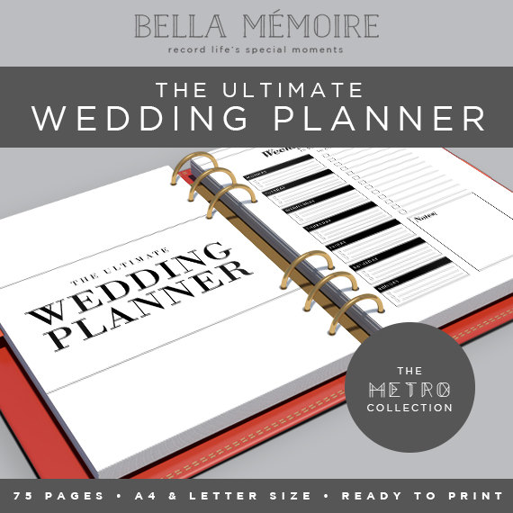 Wedding - Printable Wedding Planner - Metro Collection // INSTANT DOWNLOAD // Wedding Organiser, DIY Planner, Printable To Do List // 75 pages