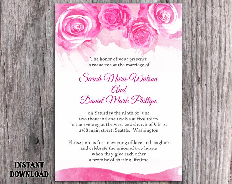 Hochzeit - DIY Watercolor Wedding Invitation Template Editable Word File Instant Download Printable Pink Invitation Peonies Invitation Rose Invitation
