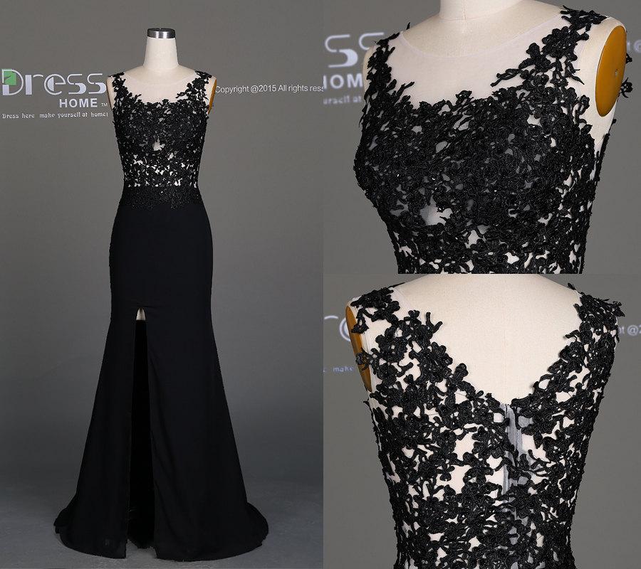 زفاف - 2016 Sweet 16 Black Beading Lace  Prom Dress/Sexy V Back Lace Prom Dress/Sexy Evening Gown/Long Prom Dress/Mermaid Prom Dress Long DH509