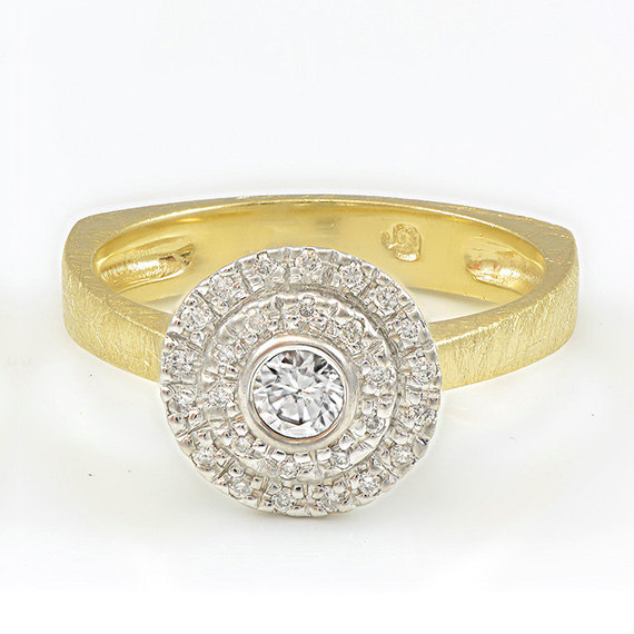 زفاف - 14k Gold Ring. Engagement Ring. Beautiful Floral Shape Ring. Center Diamond Accented By Smaller Diamonds, Art Deco Ring, Original Design.