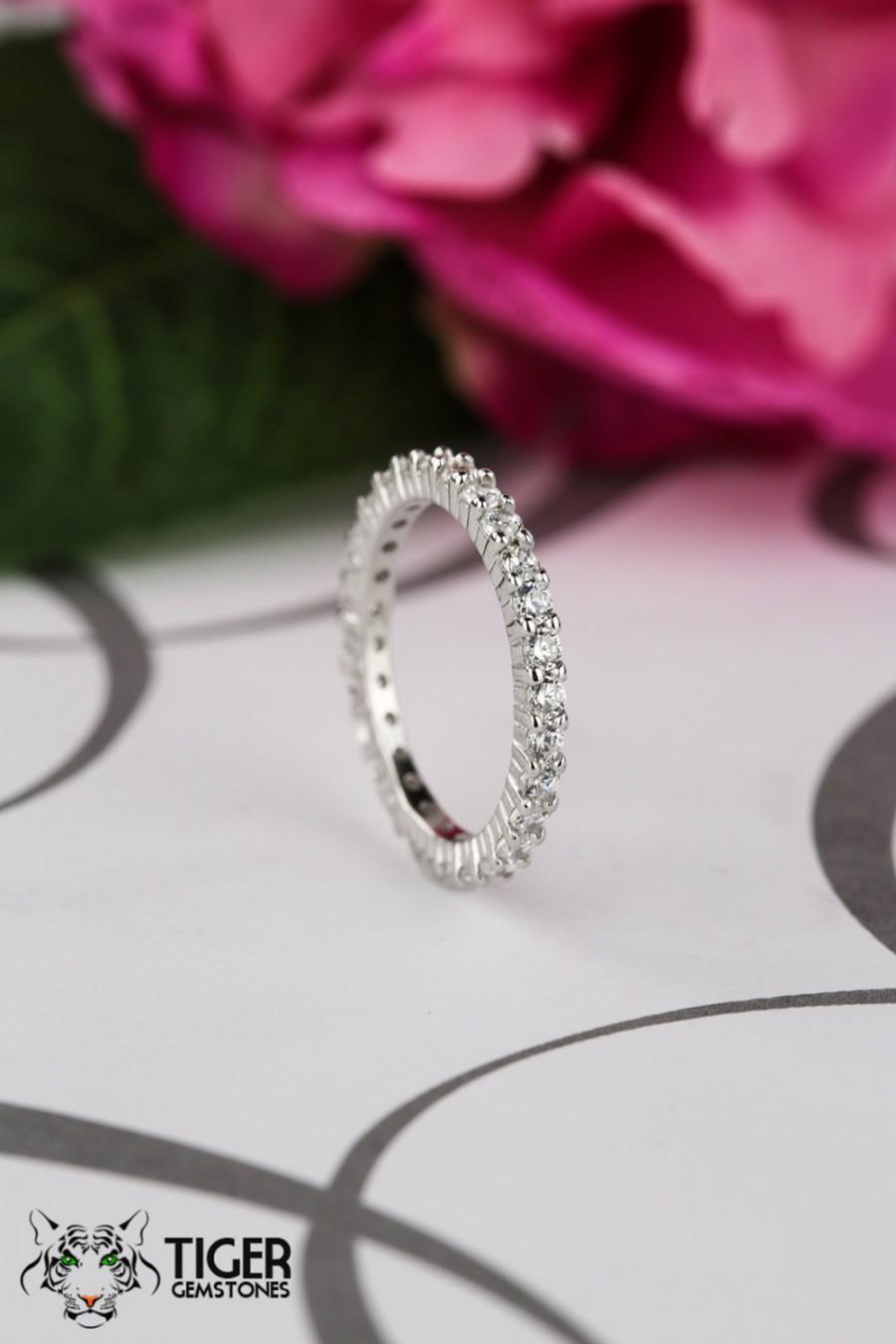 زفاف - 1 ctw Eternity Band, 2mm Wedding Band, Engagement Ring, Man Made Diamond Simulant, Bridal Ring, Sterling Silver, Promise Ring, Wedding Ring