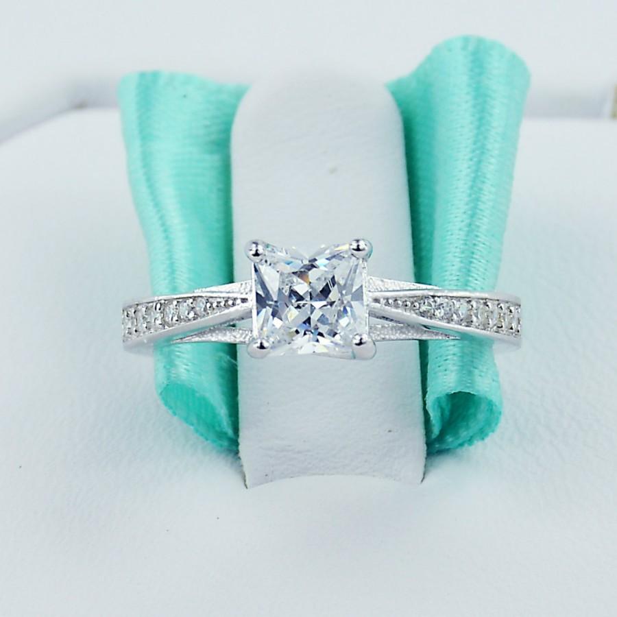 Hochzeit - 6Grape Platinum Plated Sterling Silver Princess Cut Square Simulated Diamond Cubic Zirconia CZ Women's Ring Engagement Promise