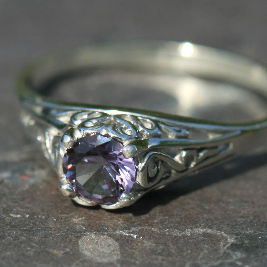 Hochzeit - Alexandrite Ring, Sterling Silver Filigree Ring , June Birthstone, Antique Style Ring, Purple Ring,   by Maggie McMane Designs