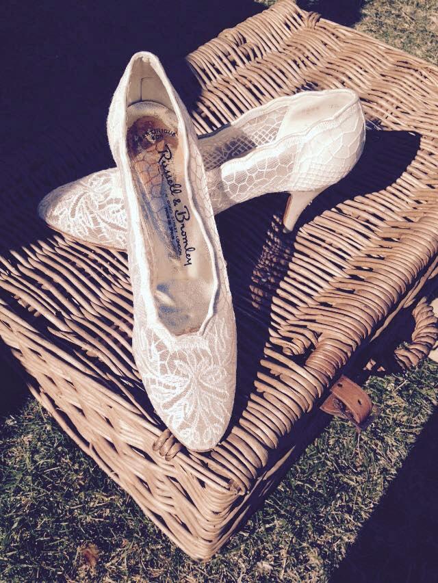 Mariage - Vintage Lace Wedding Shoes, High Heel Bridal Shoes, Floral White Ivory Cream Shoes, Russell & Bromley