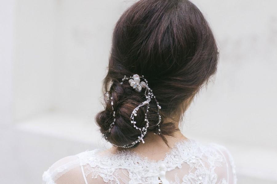Wedding - Bridal Headpiece, Wedding Hair Piece, Bridal Hair Chain, Bun Hair Wrap , Opal Headpiece, Bridal Hair Vine