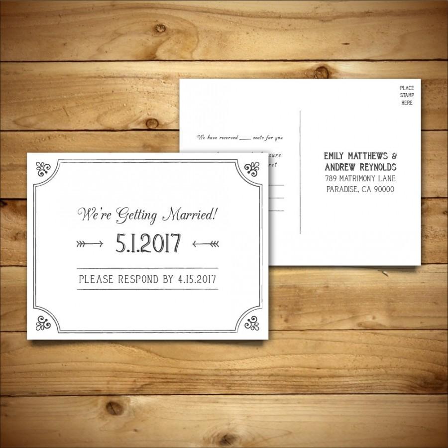 Wedding - Printable Wedding Postcard RSVP Response Card Template - Dark Grey & White - Instant Download - Editable MS Word Doc - Hyacinth Collection