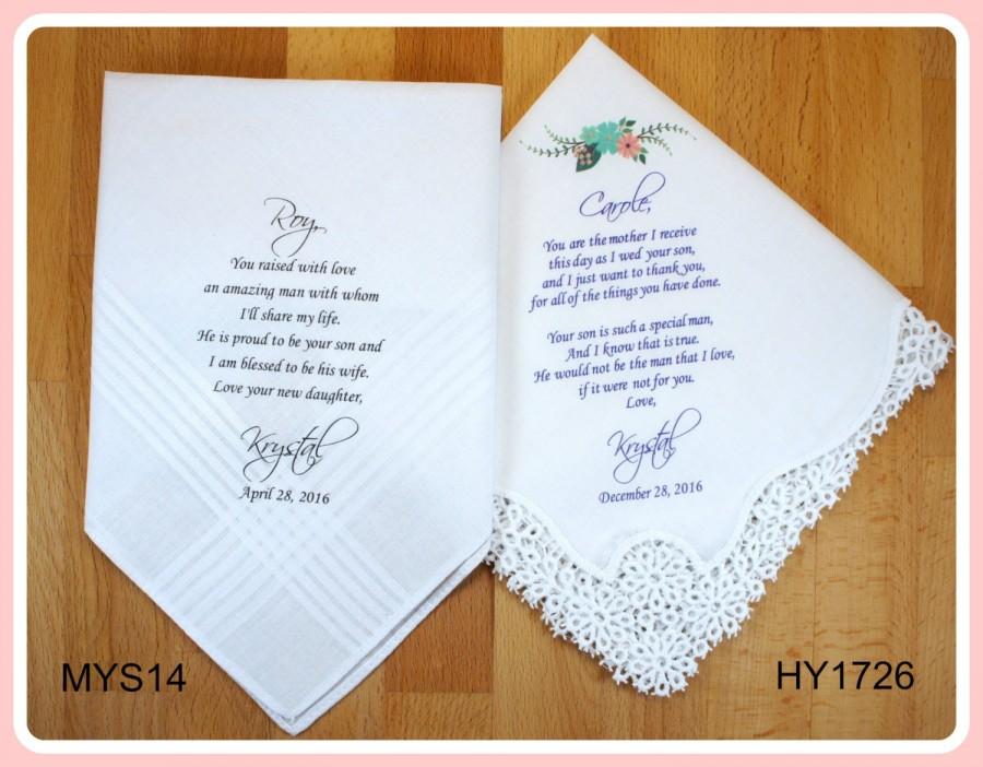 زفاف - Parents of the Groom gift from the Bride-Wedding Handkerchief-PRINTED-CUSTOMIZED-Wedding Hankerchief-Wedding Gifts-Lace Handkerchief-Favors