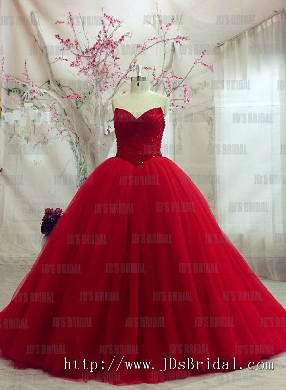 Wedding - JW16182 sexy sweetheart neck bling sequined bodice red ball gown wedding prom dress