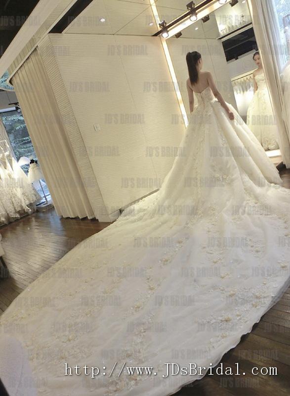 زفاف - JW16183 stunning cathedral big long train florals spring wedding dress