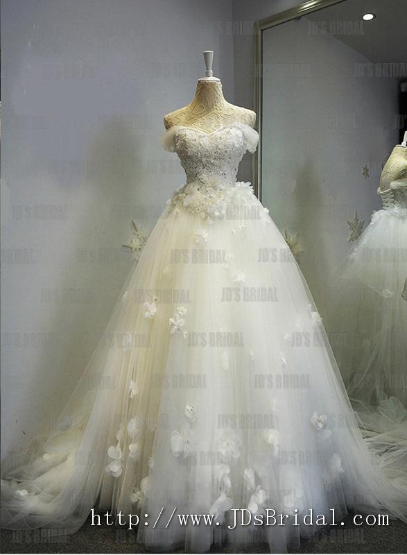 Wedding - JW16185 Princess off shoulder fairytale tulle florals ball gown wedding dress