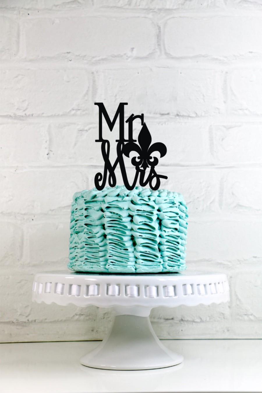 Wedding - Mr & Mrs Fleur de lis Wedding Cake Topper or Sign Perfect for New Orleans themed Weddings