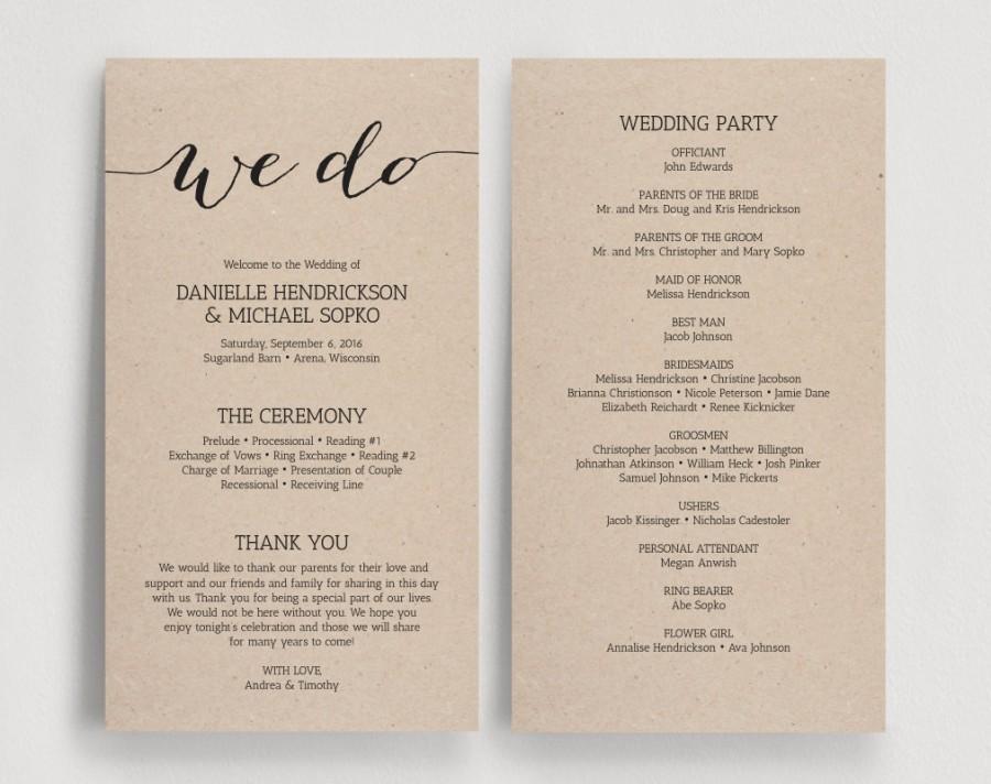 Hochzeit - Wedding Programs Printable Template - Printable Program - We Do DIY Printable PDF, Instant Download - Kraft 