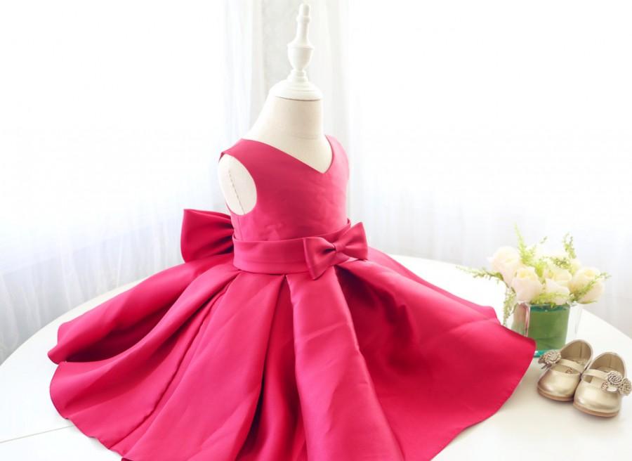 Hochzeit - Super Fuchsia Sleeveless V-neck Baby Christmas Dress, Toddler Thanksgiving Dress, Baby Flower Girl Dress, PD102-1