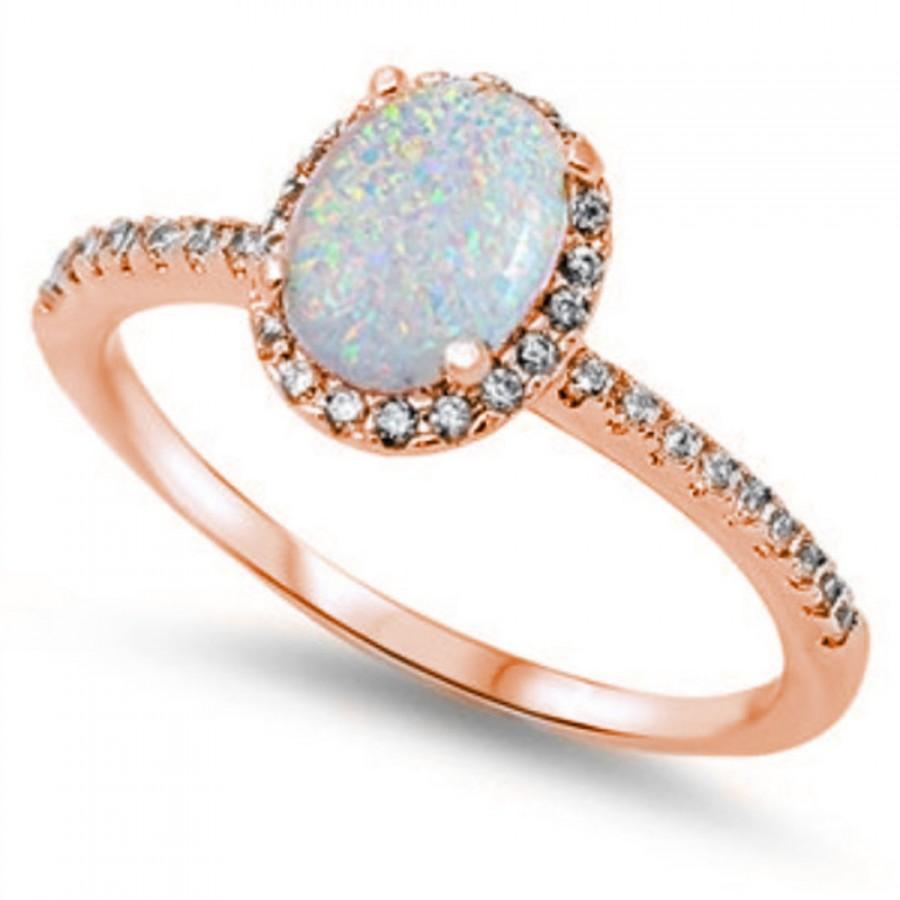 Wedding - 1.30CT  Oval Cut Lab White Opal Round Russian Diamond CZ Rose Gold Solid 925 Sterling Silver Halo Dazzling Accent Wedding Engagement Ring