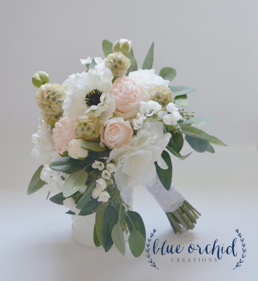 Mariage - Blush Wedding Bouquet - Anemone, Peonies, Ranunculus, Garden Bouquet, Cream, Bridal Bouquet, Shabby Chic Bouquet, Wedding Bouquet