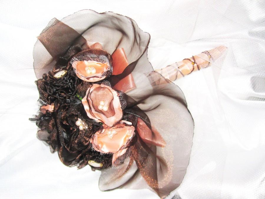 Hochzeit - Vintage chiffon flower bouquet with pearls and buttons - Ready to ship Sale was 195