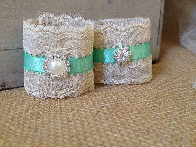Hochzeit - Mint and Ivory Napkin Holders for Country Weddings, Bridal or Baby Showers - Engagement/Rehearsal/Wedding Table Decor - Set of 25