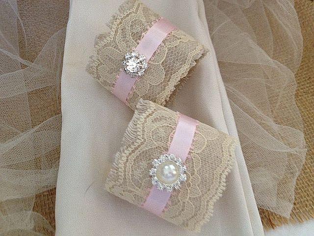 Hochzeit - Pink and Ivory Napkin Holders for Country Weddings, Bridal or Baby Showers - Engagement/Rehearsal/Wedding Table Decor - Set of 25