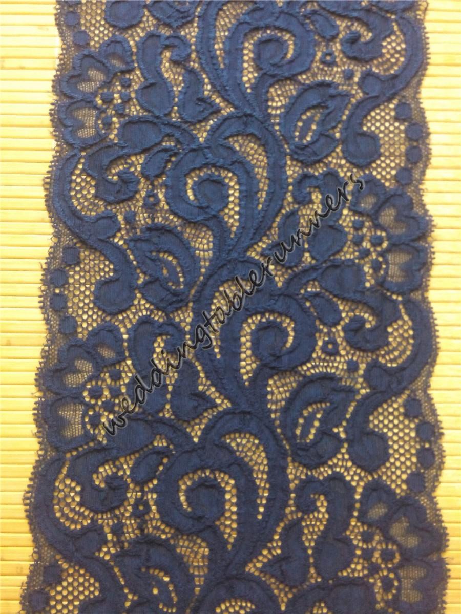Mariage - Navy lace table runner 7" wedding table runner , lace table runner,  wedding runners lace table runner  R15031301