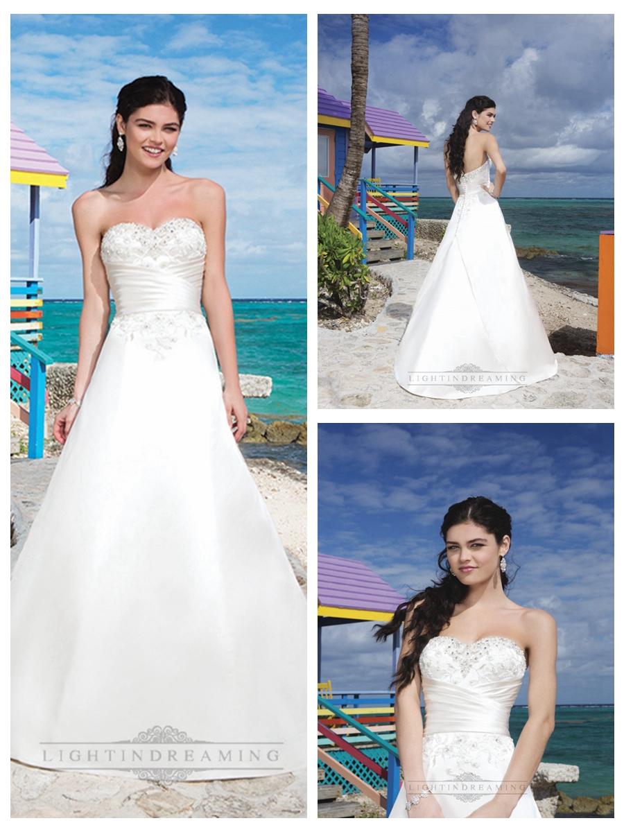 Hochzeit - Regal Satin And Embroidered Lace A-Line Wedding Gown With A Beaded Sweetheart Neckline