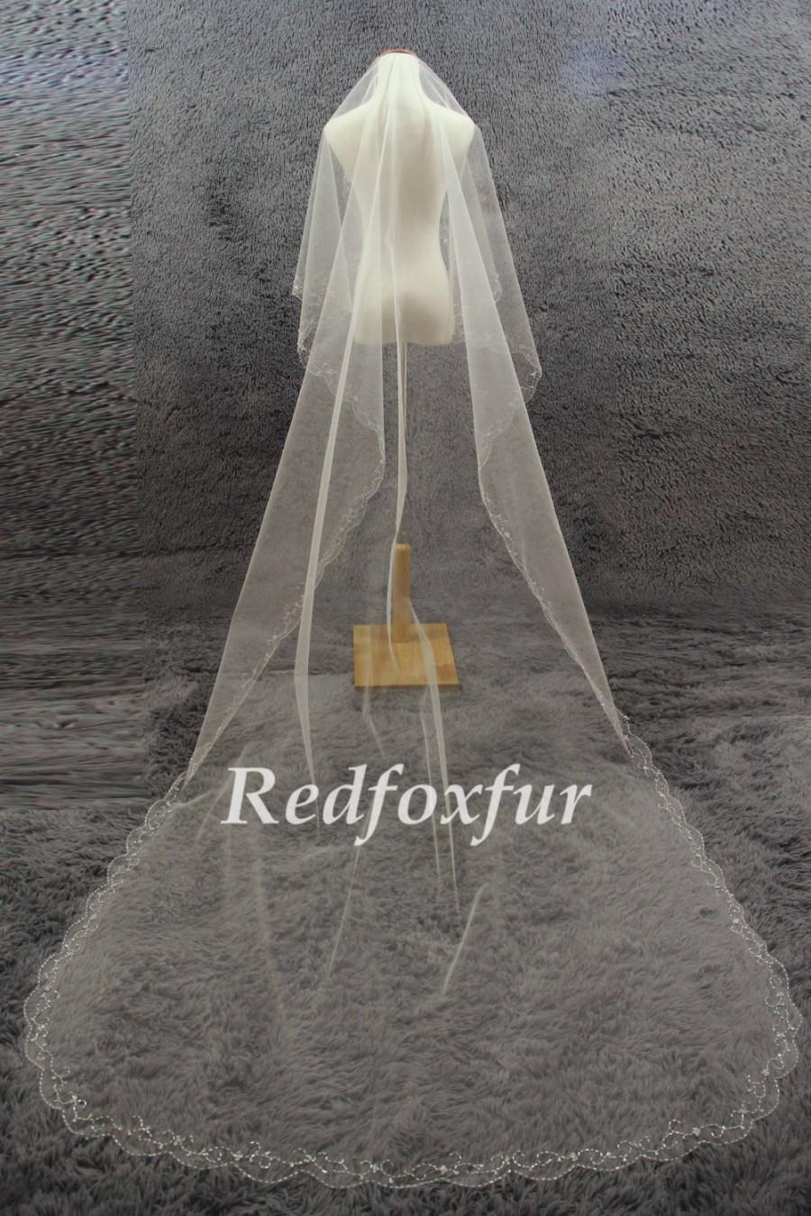 Свадьба - Hand-beaded cathedral veil, the bride wedding veil, cathedral wedding veil, sequined veil church, chapel veil, wedding headpiece