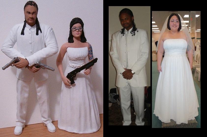 زفاف - African American Couple Custom Wedding Cake Toppers Figure set - Personalized to Look Like Bride Groom from your Photos