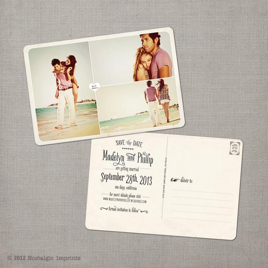 Hochzeit - Photo save the date / Save the Date Cards / Save the Date Postcard / Vintage Save the Date Card  - the "Madelyn 4"