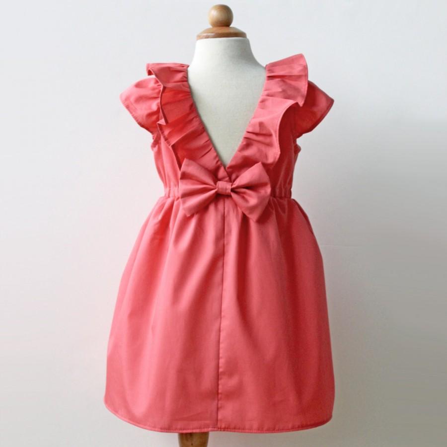 زفاف - Coral Dress, Toddler and Girl, Holiday, Flower girl, Birthday Party Dress
