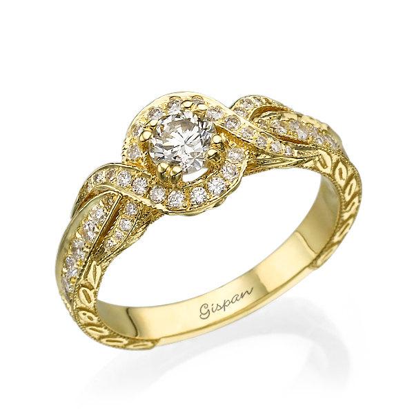 زفاف - Antique Engagement Ring,Vintage Ring, Wedding Ring, milgrain ring, Unique Engagement Ring, Knot ring, Diamond Ring, Round ring