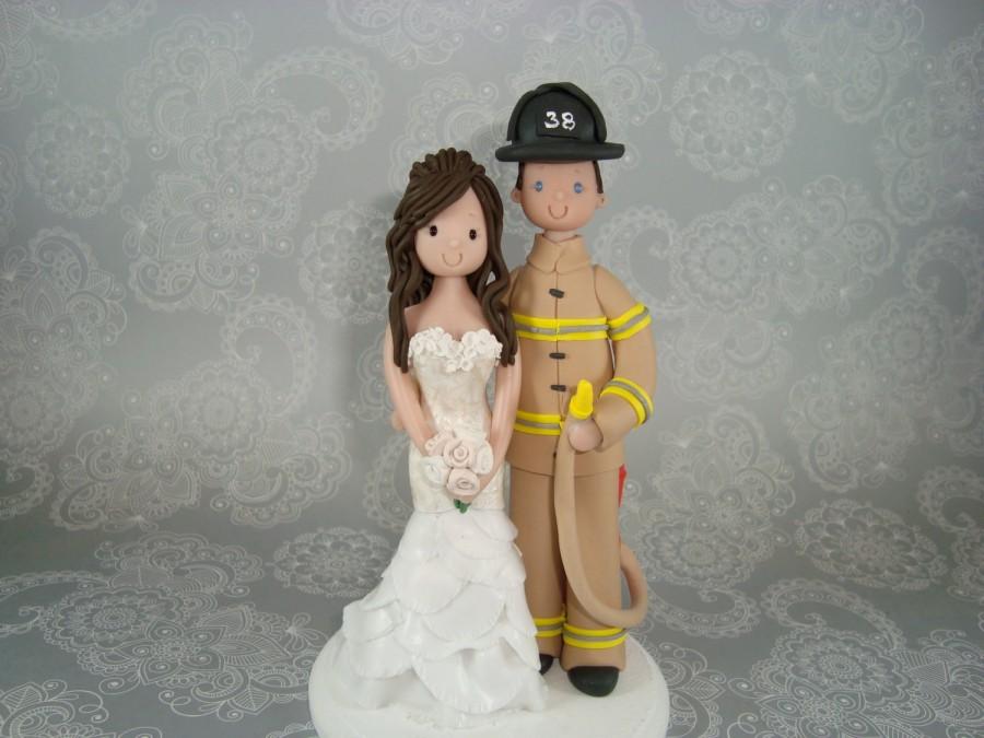 Hochzeit - Personalized Firefighter Wedding Cake Topper
