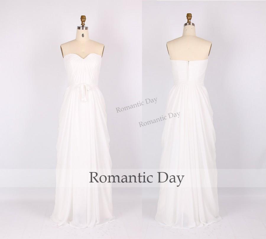 زفاف - 2015 Hot Sale White Ribbons sweetheart Sleeveless Zipper-up A-Line long prom dresses/prom dress/chiffon bridesmaid dress/evening dress 0215