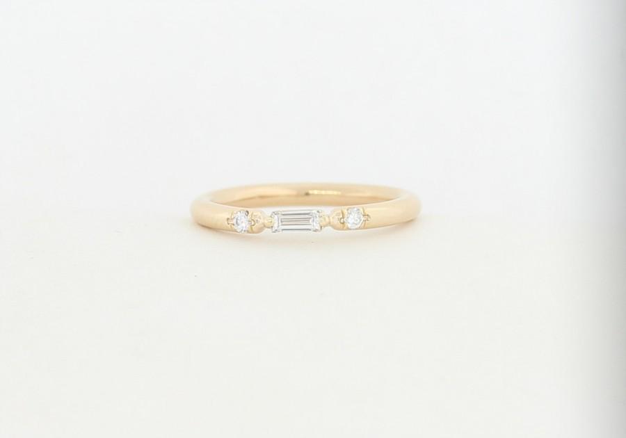 زفاف - Baguette Diamond Engagement Ring Set With Two Micro Pave Diamonds (One on each side), 14K Diamond Stacking Rings, Diamond Engagement Rings