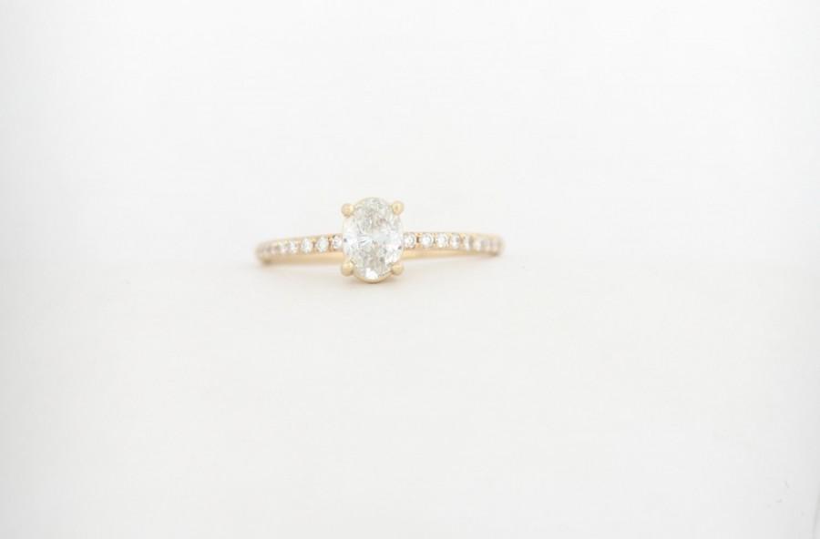 Hochzeit - Oval Diamond Engagement Ring Set with 0.50 Carat Diamond With Micro Pave Diamond on the Band, Beautiful Oval Diamond Engagement Ring.