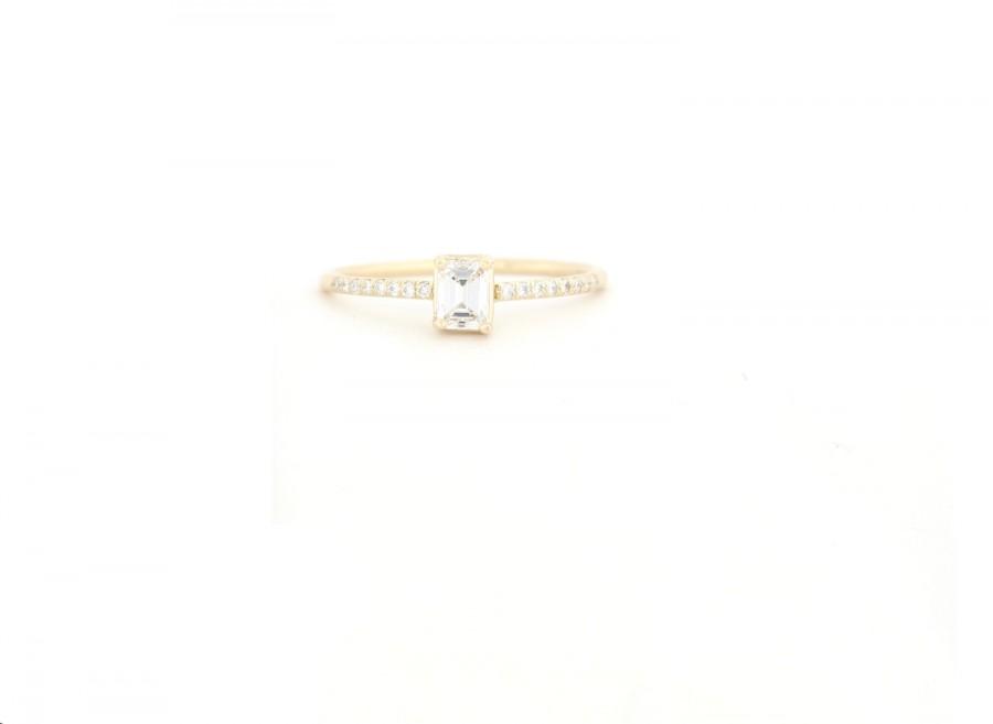 Hochzeit - Emerald Cut Diamond Engagement Ring With Diamond Band, Diamond Engagment Ring With Micro Pave Diamond Band, Micro Pave Emerald Diamond Ring