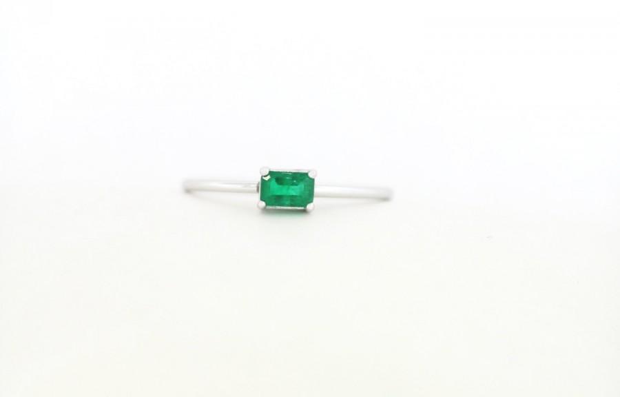 زفاف - Green Emerald Engagement Ring, Emerald Engagement Ring, Green Emerald Ring, Green Emerald Shape Engagement Ring, 14K Engagement Ring