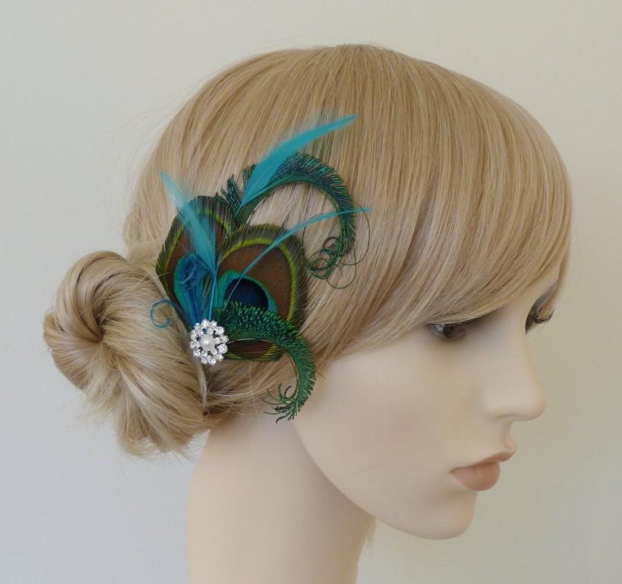 HXINFU Flapper Headband Peacock Feather Hair Clip Pin Fascinator Hats For Women