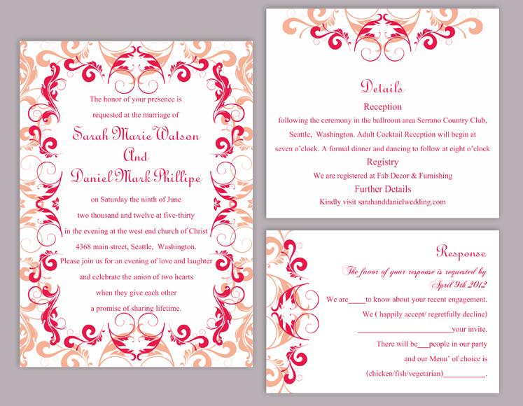Свадьба - DIY Wedding Invitation Template Set Editable Word File Instant Download Printable Peach Invitation Red Wedding Invitation Beige Invitations