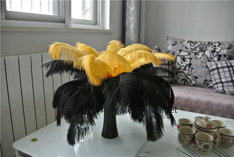 Wedding - 100pcs/lot 12-14inches perfect Gold and black Ostrich feathers for Wedding Centerpiece wedding decor
